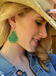 Teardrop Green Onyx Mesh Earrings